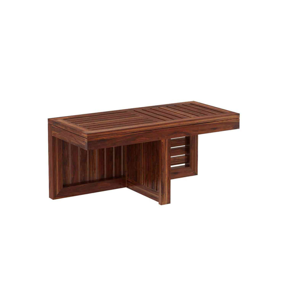 Essen Solid Sheesham Wood Coffee Table With 2 Stools (Natural Finish)