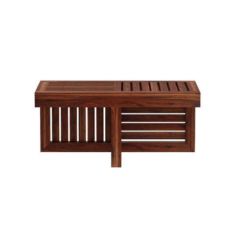 Essen Solid Sheesham Wood Coffee Table With 2 Stools (Natural Finish)