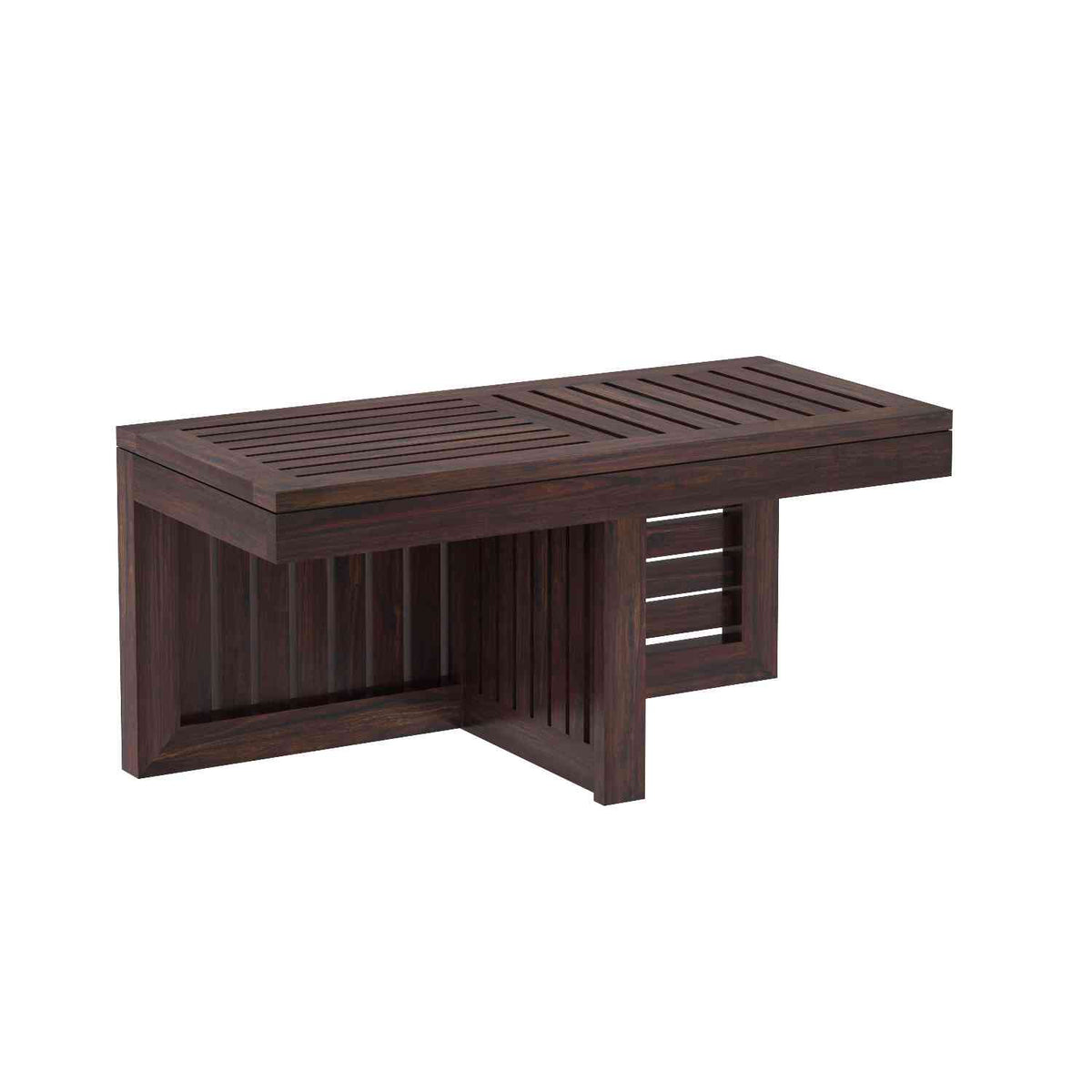 Essen Solid Sheesham Wood Coffee Table With 2 Stools (Walnut Finish)