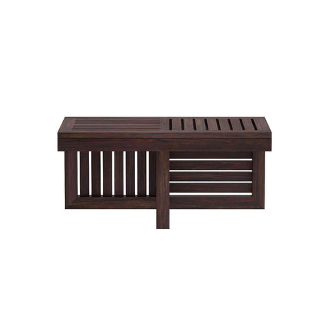Essen Solid Sheesham Wood Coffee Table With 2 Stools (Walnut Finish)