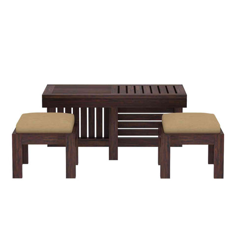 Essen Solid Sheesham Wood Coffee Table With 2 Stools (Walnut Finish)