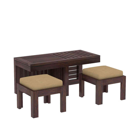 Essen Solid Sheesham Wood Coffee Table With 2 Stools (Walnut Finish)