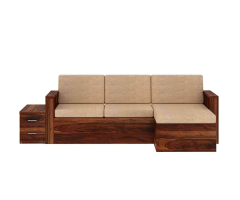 Feelinn Solid Sheesham Wood 3 Seater L Shape Sofa With Storage (Natural Finish)