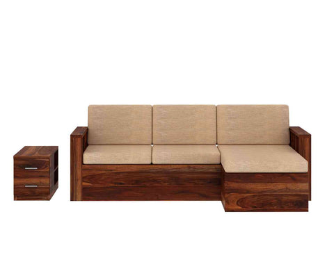 Feelinn Solid Sheesham Wood 3 Seater L Shape Sofa With Storage (Natural Finish)