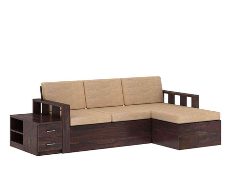 Feelinn Solid Sheesham Wood 3 Seater L Shape Sofa With Storage (Walnut Finish)