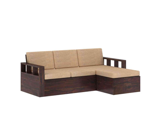 Feelinn Solid Sheesham Wood 3 Seater L Shape Sofa With Storage (Walnut Finish)