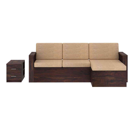 Feelinn Solid Sheesham Wood 3 Seater L Shape Sofa With Storage (Walnut Finish)