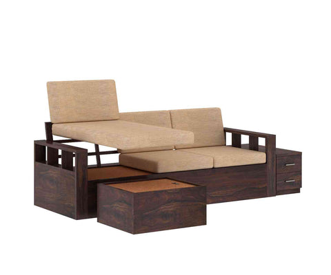 Feelinn Solid Sheesham Wood 3 Seater L Shape Sofa With Storage (Walnut Finish)