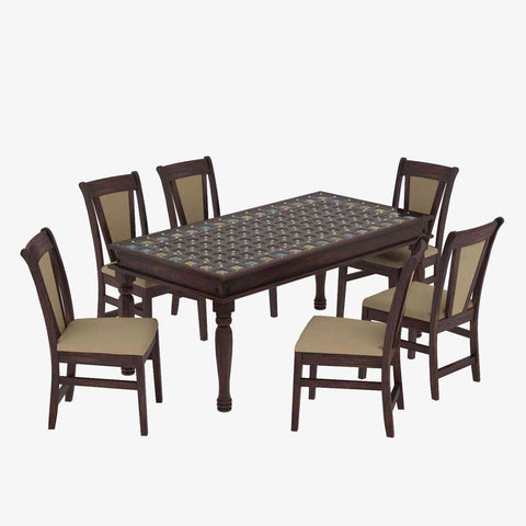 Maharana Solid Sheesham Wood 6 Seater Dining Set (Design 3, Walnut Finish)