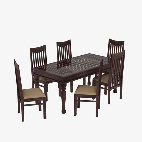 Maharana Solid Sheesham Wood 6 Seater Dining Set (Design 2, Walnut Finish)