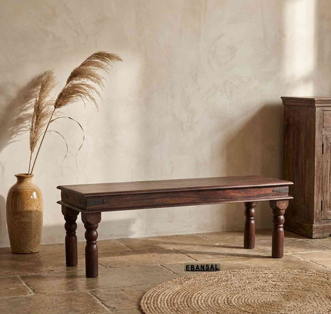 Ajmer Solid Sheesham Wood 3 Seater Bench (Natural Finish)