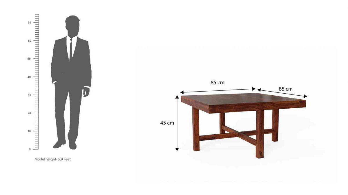 Mobell Solid Sheesham Wood Coffee Table Set With Four Cushioned Stools (Square, Natural Finish)