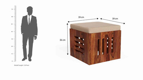 Mobell Solid Sheesham Wood Coffee Table Set With Four Cushioned Stools (Capsule, Natural Finish)