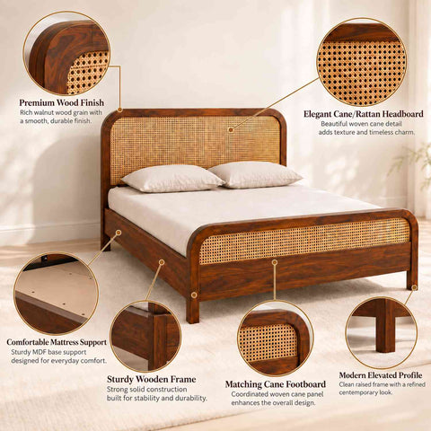 Canejoy Solid Sheesham Wood Bed Without Storage (King Size, Natural Finish)