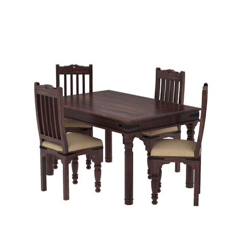 Ajmer Solid Sheesham Wood 4 Seater Dining Set (With Cushion, Walnut Finish)