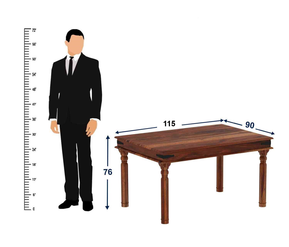 Ajmer Solid Sheesham Wood 4 Seater Dining Table With 4 Chairs (Without Cushion, Natural Finish)