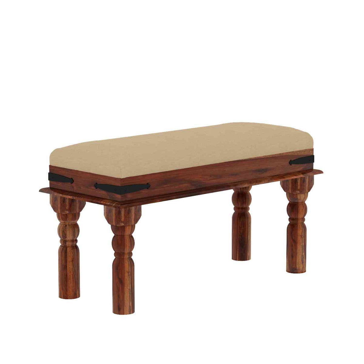 Ajmer Solid Sheesham Wood 5 Seater Dining Table With 3 Chairs And 1 Bench (With Cushion, Natural Finish)