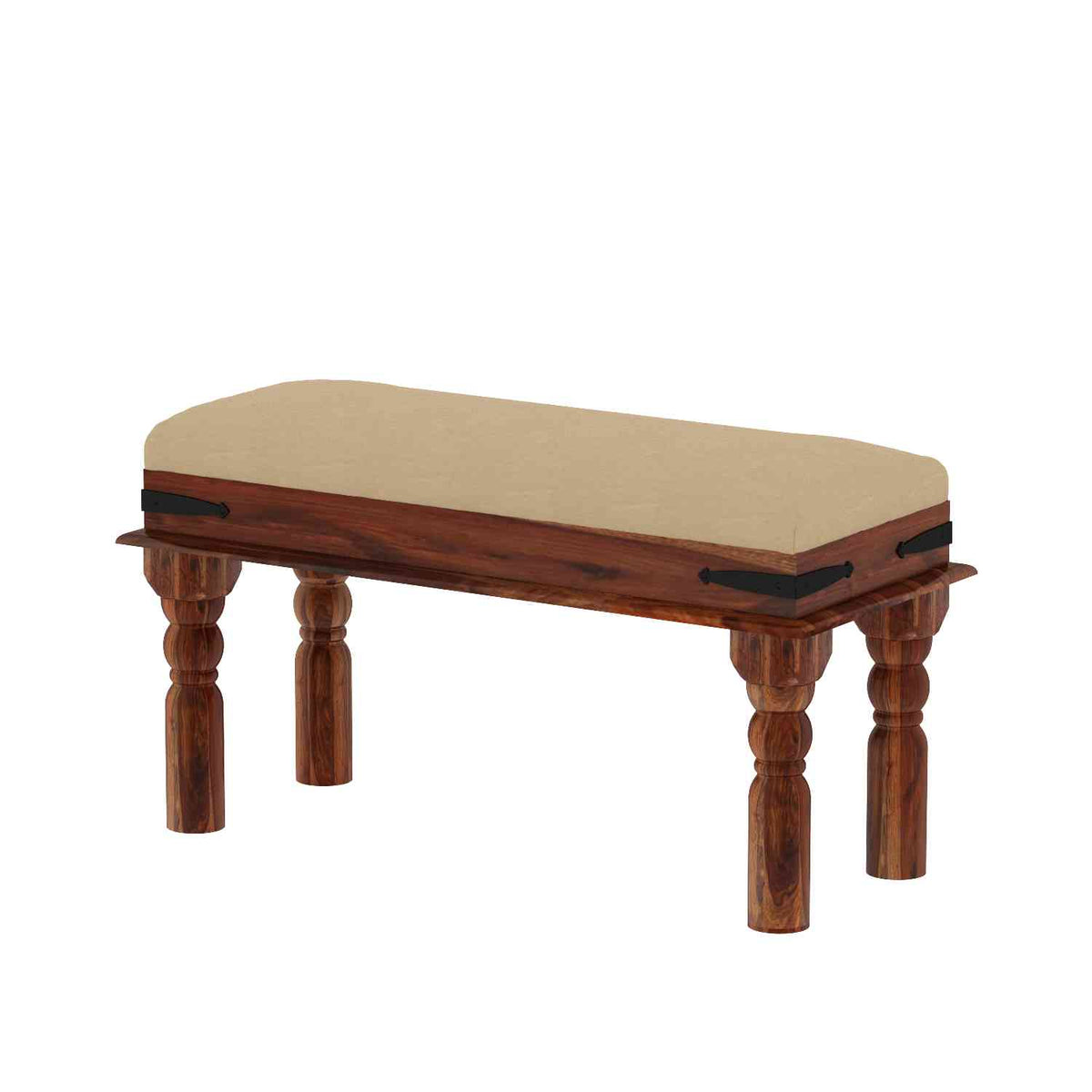 Ajmer Solid Sheesham Wood 5 Seater Dining Table With 3 Chairs And 1 Bench (With Cushion, Natural Finish)