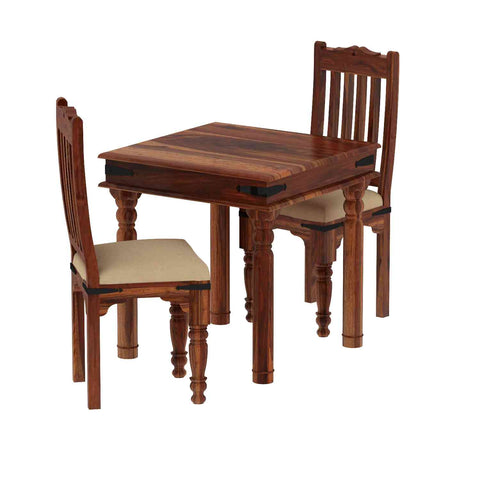 Ajmer Solid Sheesham Wood 2 Seater Dining Set (With Cushion, Natural Finish)