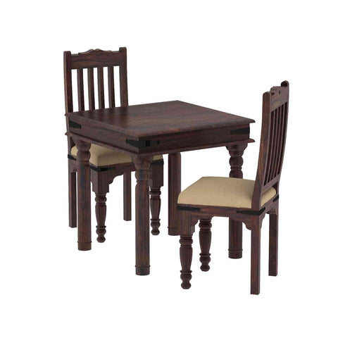 Ajmer Solid Sheesham Wood 2 Seater Dining Set (With Cushion, Walnut Finish)