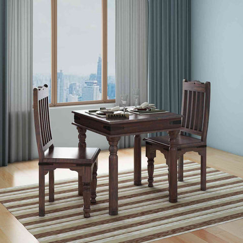 Ajmer Solid Sheesham Wood 2 Seater Dining Set (Without Cushion, Walnut Finish)