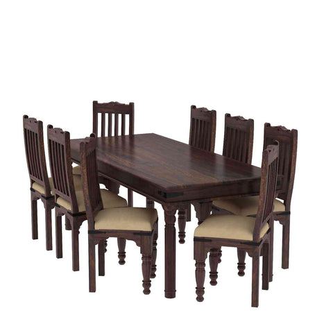 Ajmer Solid Sheesham Wood 8 Seater Dining Set (With Cushion, Walnut Finish)