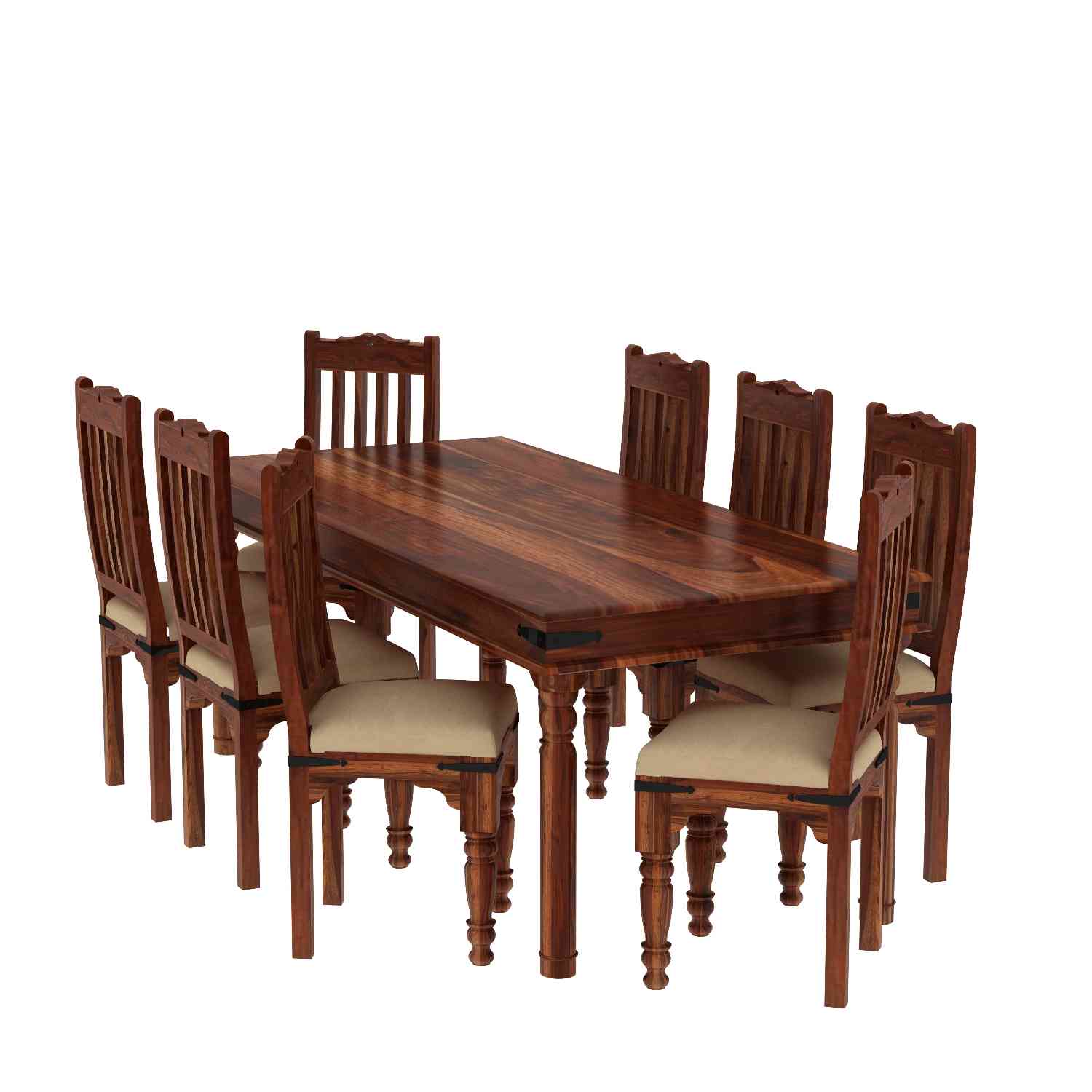 Ajmer Solid Sheesham Wood 8 Seater Dining Set (With Cushion, Natural Finish)