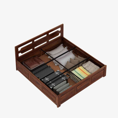Zigzag Solid Sheesham Wood Bed With Box Storage (King Size, Natural Finish)