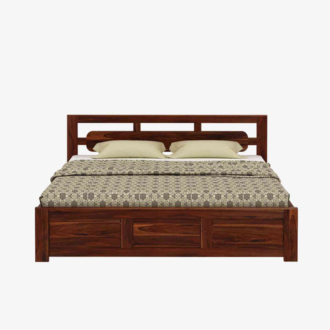 Zigzag Solid Sheesham Wood Bed With Box Storage (King Size, Natural Finish)
