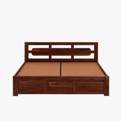 Zigzag Solid Sheesham Wood Bed With Box Storage (King Size, Natural Finish)