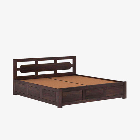 Zigzag Solid Sheesham Wood Bed With Box Storage (King Size, Walnut Finish)