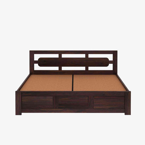 Zigzag Solid Sheesham Wood Bed With Box Storage (King Size, Walnut Finish)