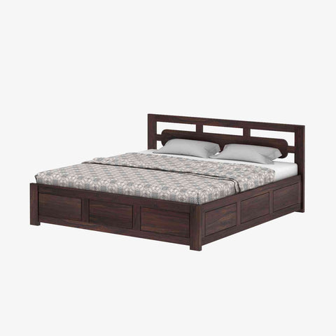 Zigzag Solid Sheesham Wood Bed With Box Storage (King Size, Walnut Finish)