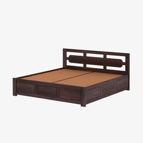 Zigzag Solid Sheesham Wood Bed With Box Storage (King Size, Walnut Finish)