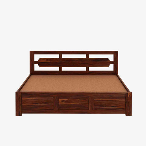 Zigzag Solid Sheesham Wood Hydraulic Bed With Box Storage (King Size, Natural Finish)