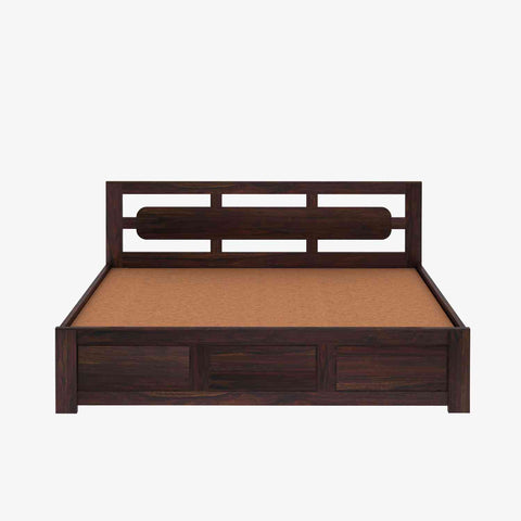 Zigzag Solid Sheesham Wood Hydraulic Bed With Box Storage (Queen Size, Walnut Finish)