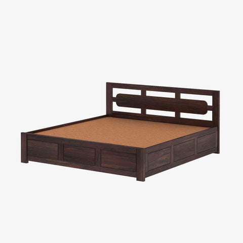 Zigzag Solid Sheesham Wood Hydraulic Bed With Box Storage (Queen Size, Walnut Finish)