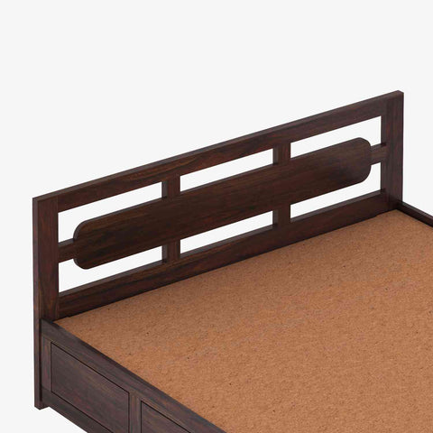 Zigzag Solid Sheesham Wood Hydraulic Bed With Box Storage (King Size, Walnut Finish)