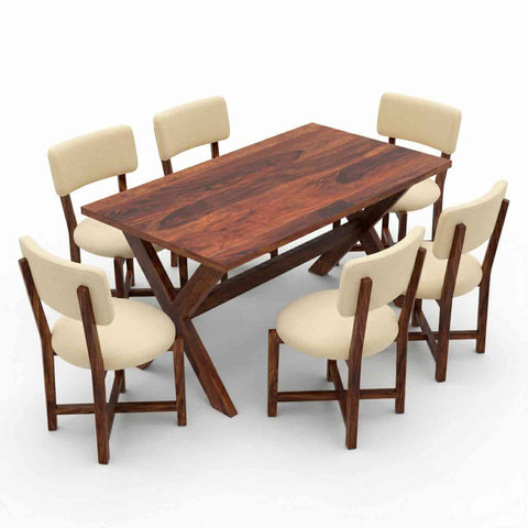 Prio Solid Sheesham Wood 6 Seater Dining Set (With Cushion, Natural Finish)