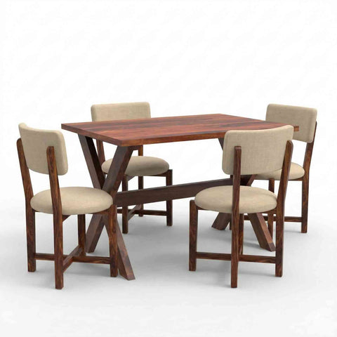Prio Solid Sheesham Wood 4 Seater Dining Set (With Cushion, Natural Fi ...