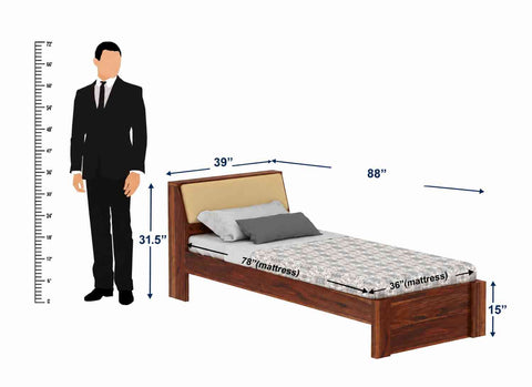 Rubikk Solid Sheesham Wood Single Bed Without Storage (Natural Finish)