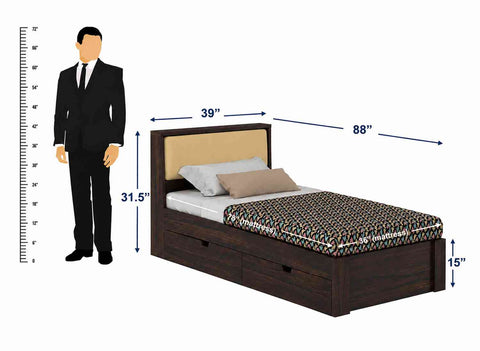 Rubikk Solid Sheesham Wood Single Bed With Two Drawers (Walnut Finish)