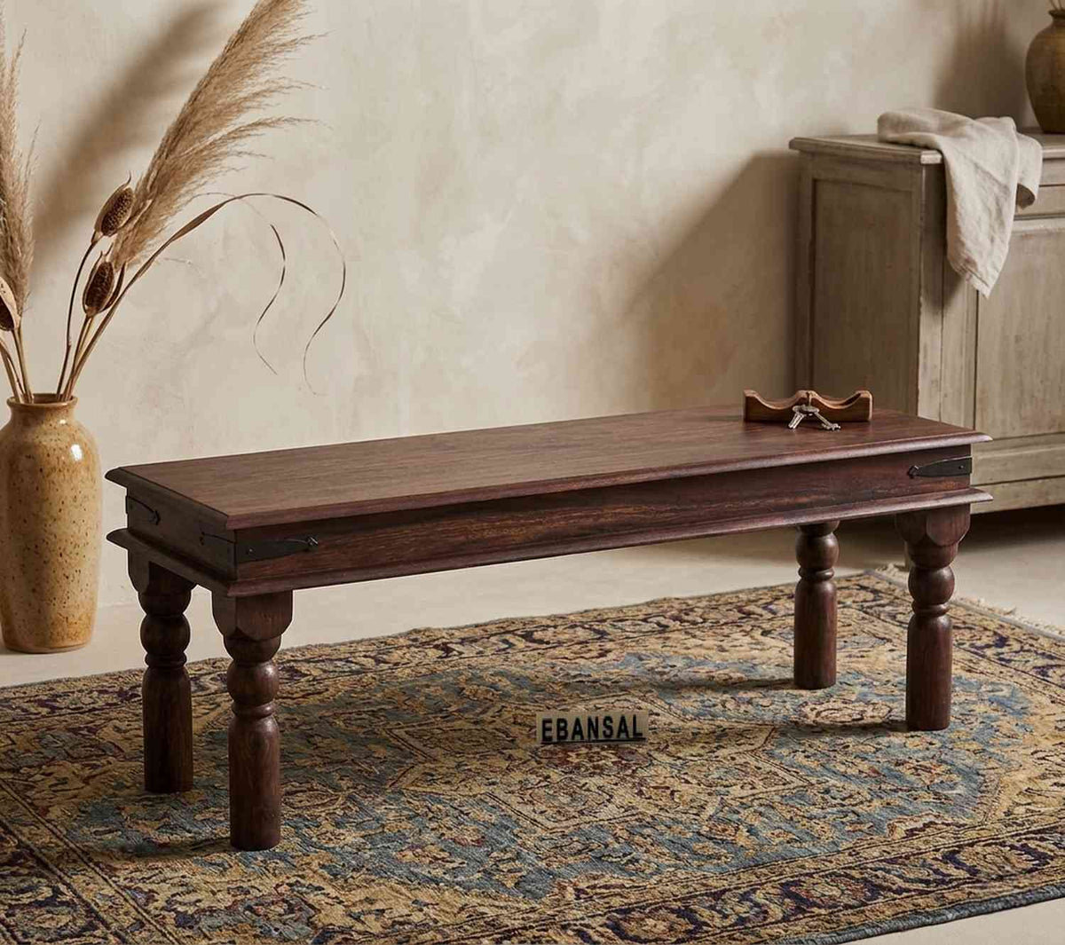 Ajmer Solid Sheesham Wood 2 Seater Bench (Walnut Finish)