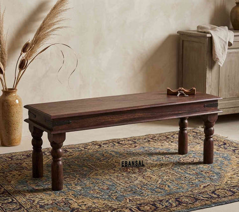 Ajmer Solid Sheesham Wood 2 Seater Bench (Walnut Finish)