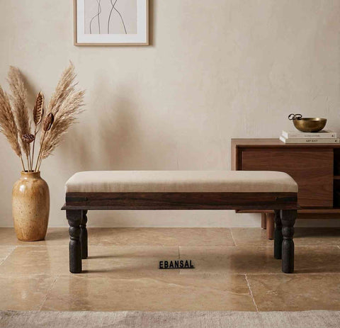 Ajmer Solid Sheesham Wood 2 Seater Bench (Walnut Finish, With Cushion)