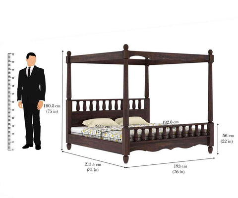 Revista Solid Sheesham Wood Poster Bed Without Storage (King Size, Walnut Finish)