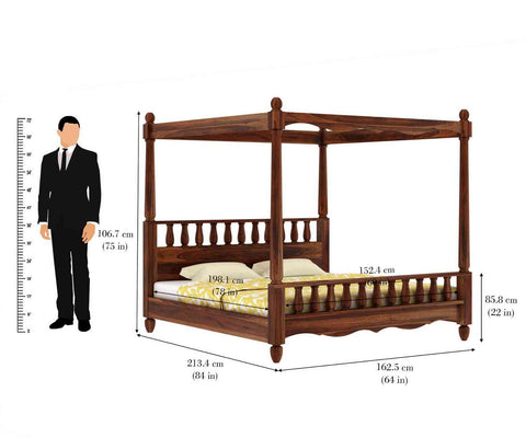 Revista Solid Sheesham Wood Poster Bed Without Storage (Queen Size, Natural Finish)