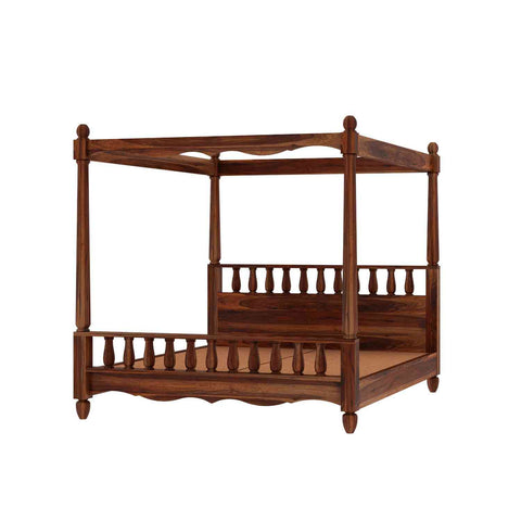 Revista Solid Sheesham Wood Poster Bed Without Storage (Queen Size, Natural Finish)