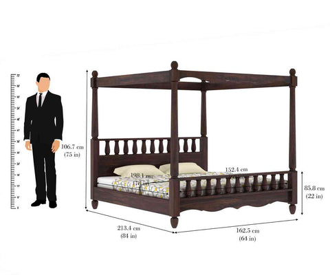 Revista Solid Sheesham Wood Poster Bed Without Storage (Queen Size, Walnut Finish)