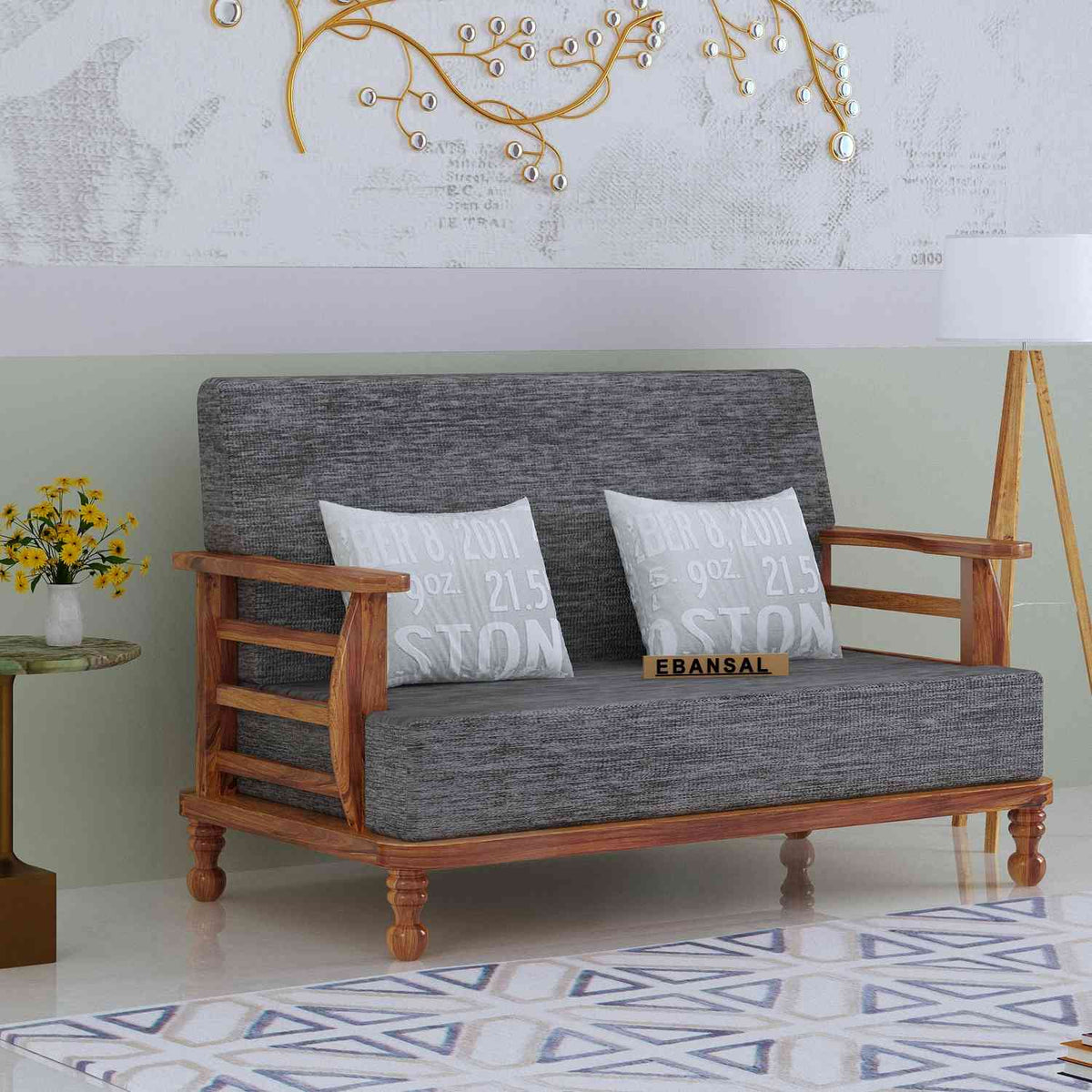 Feelinn Solid Sheesham Wood Five Seater Sofa Set (3+2, Natural Finish)